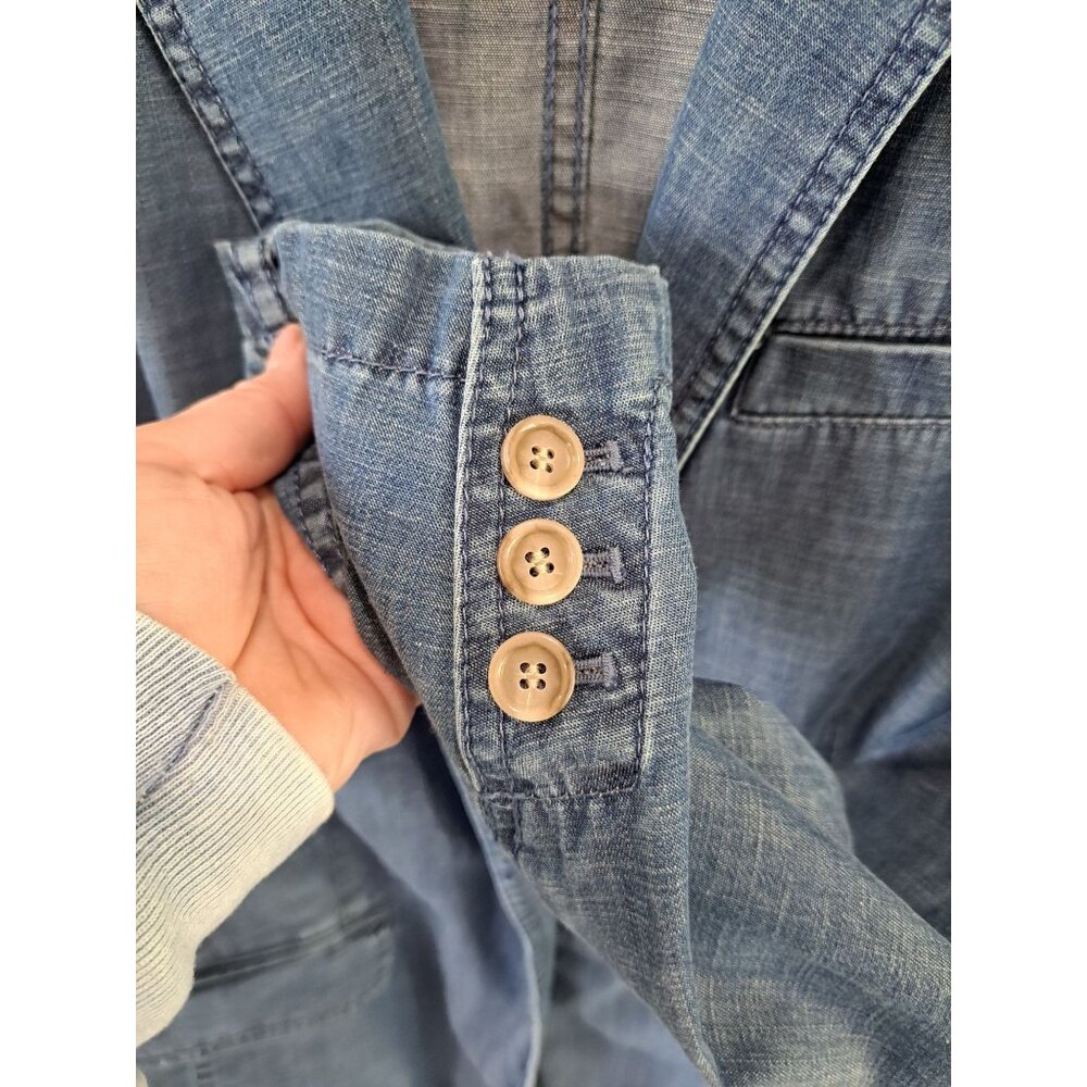 Talbots Womens Linen Blend Denim Chambray Blazer Jacket IX Single Button Front - Picture 5 of 12